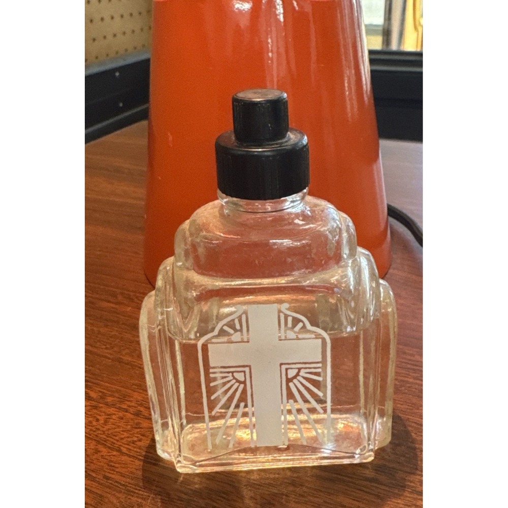 Vintage Holy Water Bottle Art Nouveau Black Bakelite Lid Religious Cross - EVC